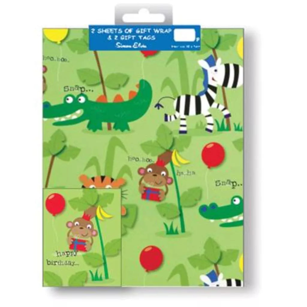 Gift Wrap 2 Pack + 2 Tags (50cm x 70cm) - Jungle Animals