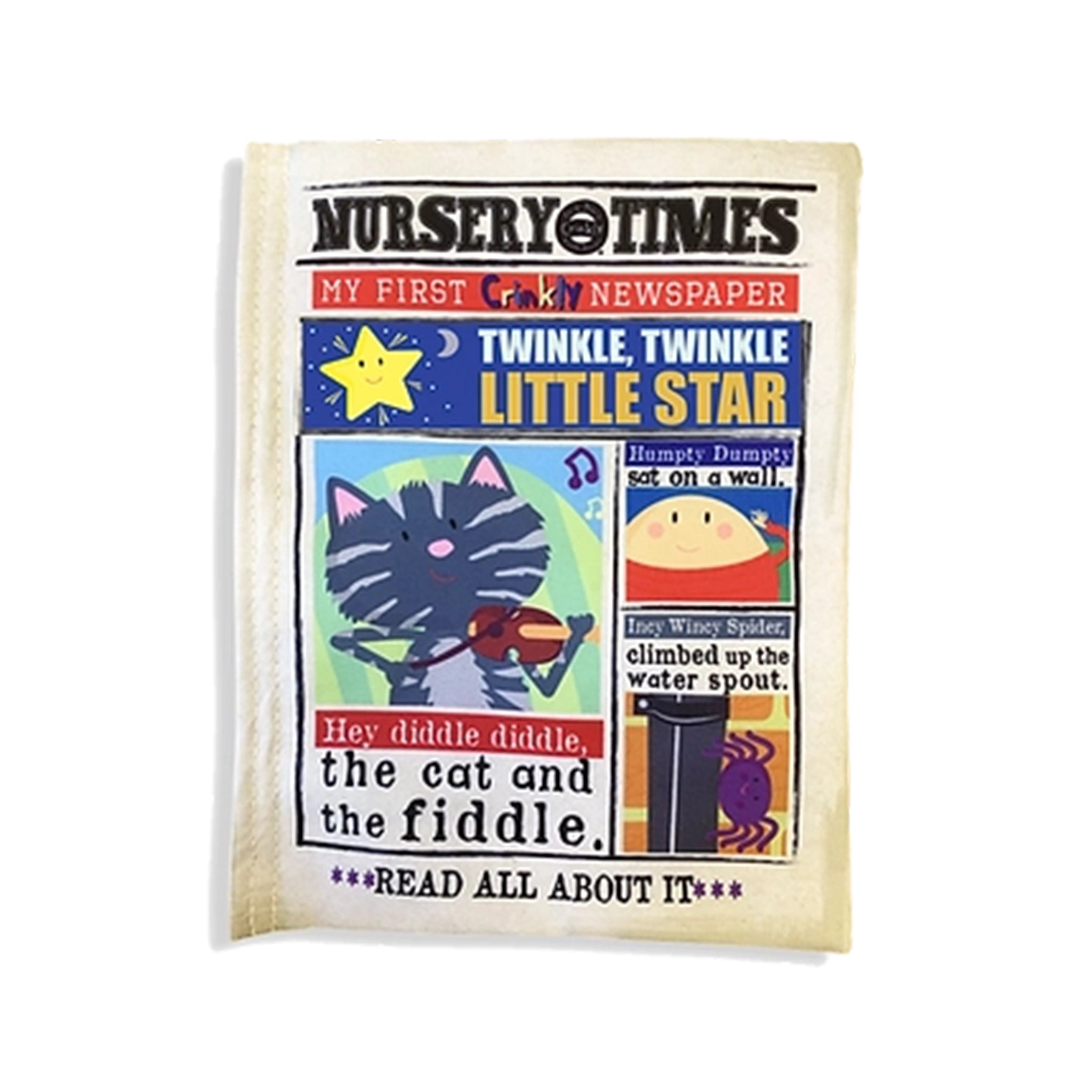 Nursery Times Crinkly Newspaper - Hey Diddle Diddle - Jo & Nic's Crinkly Cloth Books - The Forgotten Toy Shop