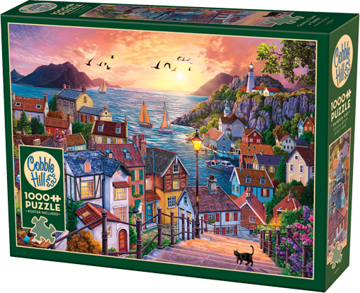 Coastal Town at Sunset 1000pc Cobble Hill Puzzle + Poster
