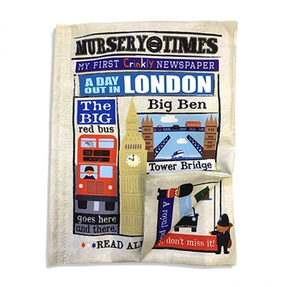 Nursery Times Crinkly Newspaper - A Day Out in London - Jo & Nic's Crinkly Cloth Books - The Forgotten Toy Shop